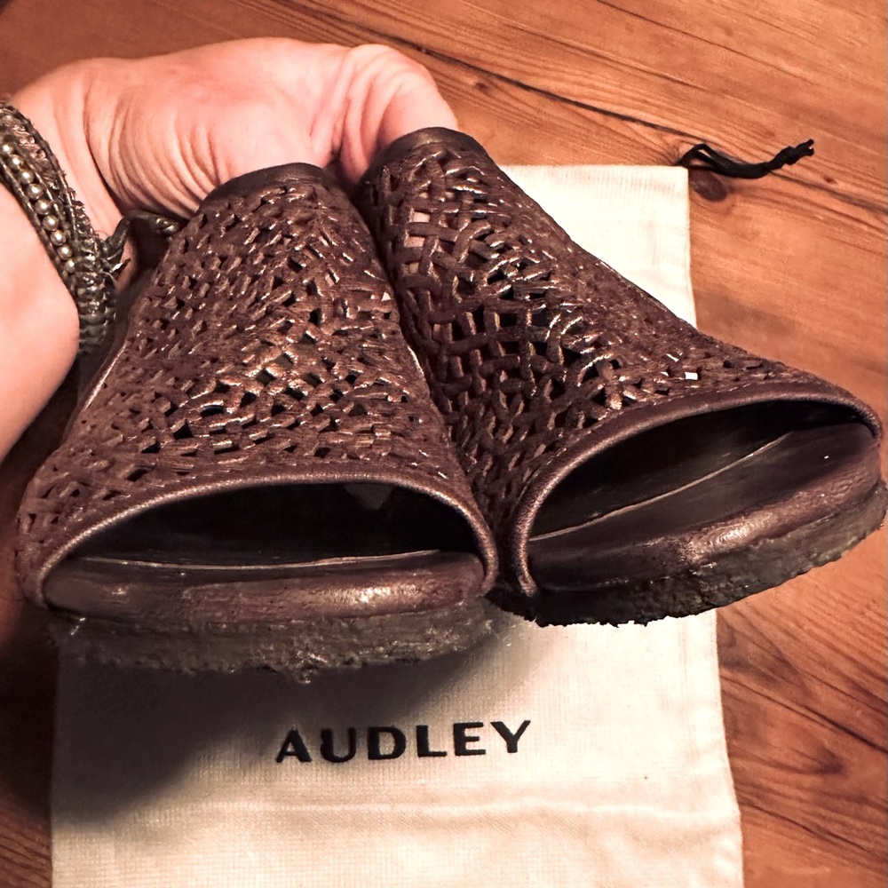Audley Shoes London LALA Wedge Heels Copper Metallic Slingback Sandals US 6.5 - Picture 3 of 8